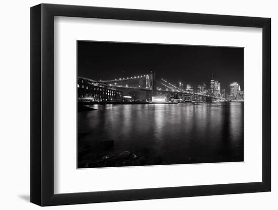 Brooklyn Bridge with Lower Manhattan at Night, Brooklyn New York City-George Oze-Framed Photographic Print