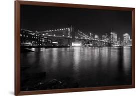 Brooklyn Bridge with Lower Manhattan at Night, Brooklyn New York City-George Oze-Framed Photographic Print