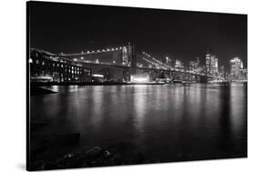 Brooklyn Bridge with Lower Manhattan at Night, Brooklyn New York City-George Oze-Stretched Canvas