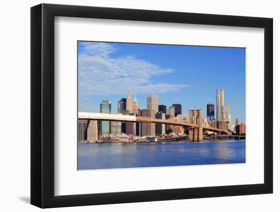 Brooklyn Bridge with Lower Manhattan Skyline Panorama in the Morning with  Cloud and Blue Sky over-Songquan Deng-Framed Photographic Print