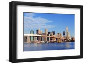 Brooklyn Bridge with Lower Manhattan Skyline Panorama in the Morning with  Cloud and Blue Sky over-Songquan Deng-Framed Photographic Print