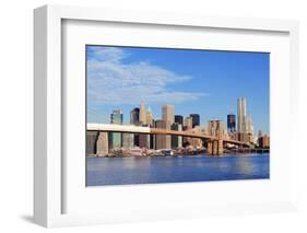 Brooklyn Bridge with Lower Manhattan Skyline Panorama in the Morning with  Cloud and Blue Sky over-Songquan Deng-Framed Photographic Print