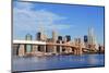 Brooklyn Bridge with Lower Manhattan Skyline Panorama in the Morning with  Cloud and Blue Sky over-Songquan Deng-Mounted Photographic Print