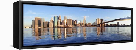 Brooklyn Bridge with Lower Manhattan Skyline Panorama in the Morning with Cloud and River Reflectio-Songquan Deng-Framed Stretched Canvas