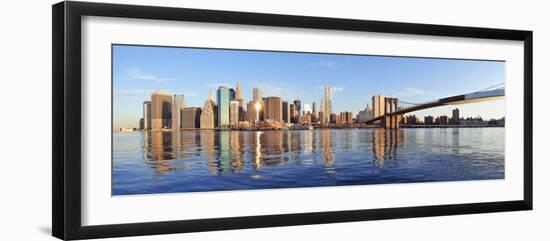 Brooklyn Bridge with Lower Manhattan Skyline Panorama in the Morning with Cloud and River Reflectio-Songquan Deng-Framed Photographic Print