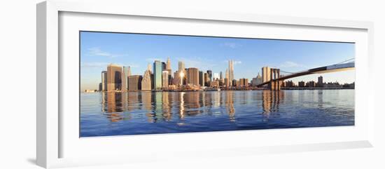 Brooklyn Bridge with Lower Manhattan Skyline Panorama in the Morning with Cloud and River Reflectio-Songquan Deng-Framed Photographic Print