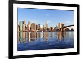 Brooklyn Bridge with Lower Manhattan Skyline Panorama in the Morning with Cloud and River Reflectio-Songquan Deng-Framed Photographic Print