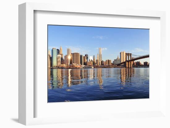 Brooklyn Bridge with Lower Manhattan Skyline Panorama in the Morning with Cloud and River Reflectio-Songquan Deng-Framed Photographic Print