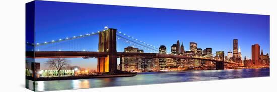 Brooklyn Bridge with New York City Manhattan Downtown Skyline Panorama at Dusk Illuminated over Eas-Songquan Deng-Stretched Canvas