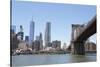 Brooklyn Bridge with One World Trade Center in the back. Manhattan skyline. New York.-Tom Norring-Stretched Canvas