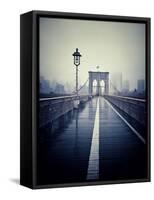Brooklyn Bridge with Overcast Manhattan Skyline in the Background-Frina-Framed Stretched Canvas