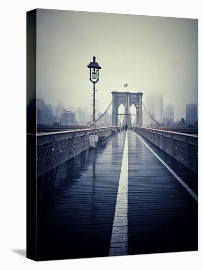 Brooklyn Bridge with Overcast Manhattan Skyline in the Background-Frina-Stretched Canvas