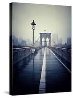 Brooklyn Bridge with Overcast Manhattan Skyline in the Background-Frina-Stretched Canvas