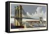 Brooklyn Bridge-Currier & Ives-Framed Stretched Canvas