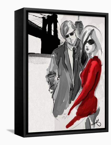 Brooklyn Couple Red Dress-Jodi Pedri-Framed Stretched Canvas