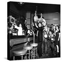 Brooklyn Dodger Fans at a Bar Celebrating Dodgers' Winning of the National League Pennant-George Strock-Stretched Canvas