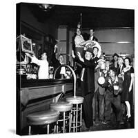 Brooklyn Dodger Fans at a Bar Celebrating Dodgers' Winning of the National League Pennant-George Strock-Stretched Canvas