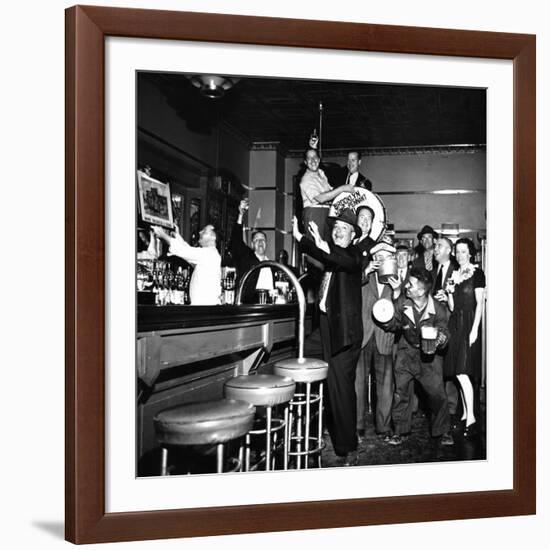 Brooklyn Dodger Fans at a Bar Celebrating Dodgers' Winning of the National League Pennant-George Strock-Framed Photographic Print