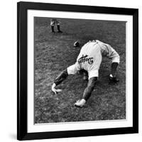 Brooklyn Dodgers Pitcher Ed Albosta Doing Stretching Exercise During Spring Training-William Vandivert-Framed Premium Photographic Print