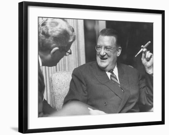 Brooklyn Dodgers, Walter O'Malley Inquiring into Proposed Change of Dodgers to Los Angeles-Ralph Crane-Framed Premium Photographic Print
