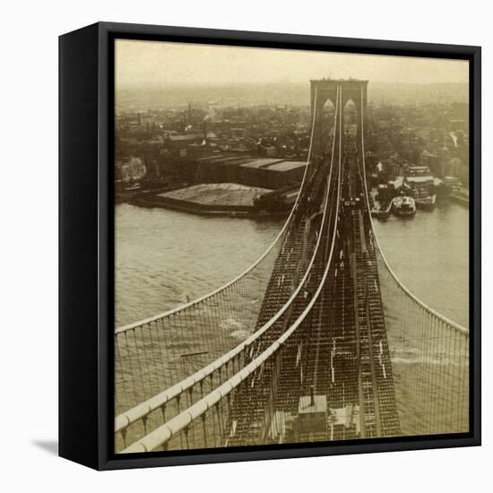 Brooklyn from One of the Towers of the Suspension Bridge, New York, USA-null-Framed Stretched Canvas