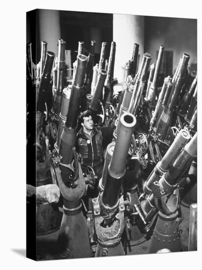 Brooklyn Naval Yard Worker Looking over a Storage of Guns-George Strock-Stretched Canvas