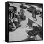 Brooklyn Street Scene, Baby Carriage, Two Women, and a Boy Carrying Dry Cleaning, NY, 1949-Ralph Morse-Framed Stretched Canvas