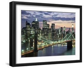 Brookyn bridge and Downtown skyline, NYC-Michel Setboun-Framed Art Print