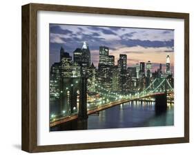 Brookyn bridge and Downtown skyline, NYC-Michel Setboun-Framed Art Print