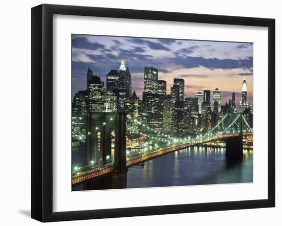 Brookyn bridge and Downtown skyline, NYC-Michel Setboun-Framed Art Print