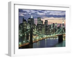 Brookyn bridge and Downtown skyline, NYC-Michel Setboun-Framed Art Print