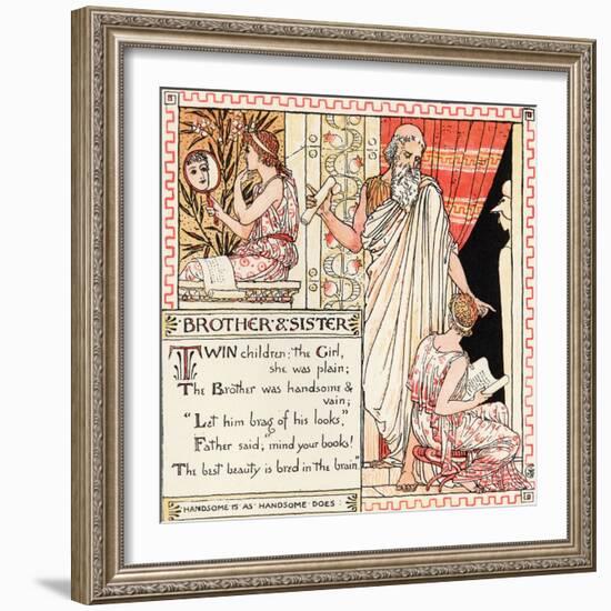 Brother and Sister, Illustration from 'Baby's Own Aesop', Engraved and Printed by Edmund Evans,…-Walter Crane-Framed Giclee Print