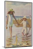 Brother and Sister Paddle in a Pool, Making Sure their Toy Boat Doesn't Sail Away-null-Mounted Photographic Print