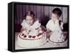 Brother Watches His Sister Blow Out Candles on Birthday Cake, Ca. 1956-null-Framed Stretched Canvas