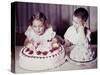 Brother Watches His Sister Blow Out Candles on Birthday Cake, Ca. 1956-null-Stretched Canvas