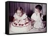 Brother Watches His Sister Blow Out Candles on Birthday Cake, Ca. 1956-null-Framed Stretched Canvas