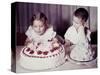 Brother Watches His Sister Blow Out Candles on Birthday Cake, Ca. 1956-null-Stretched Canvas