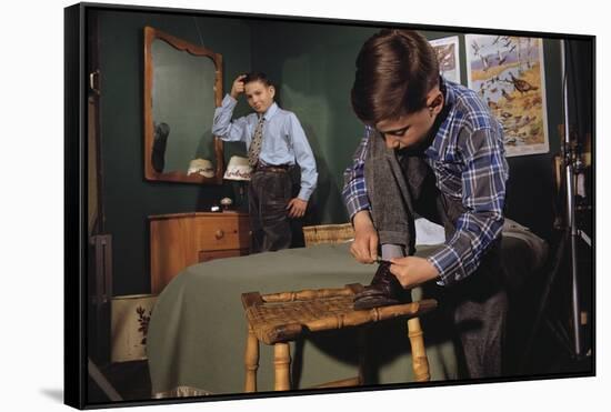 Brothers Getting Dressed-William P. Gottlieb-Framed Stretched Canvas