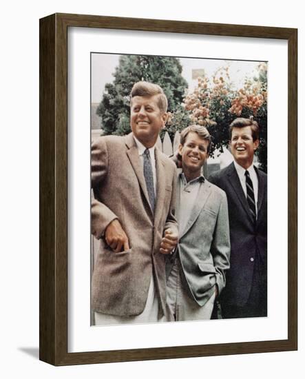 Brothers, John F. Kennedy, Robert Kennedy, and Ted Kennedy, Right, in Hyannis Port, Massachusetts-null-Framed Photographic Print