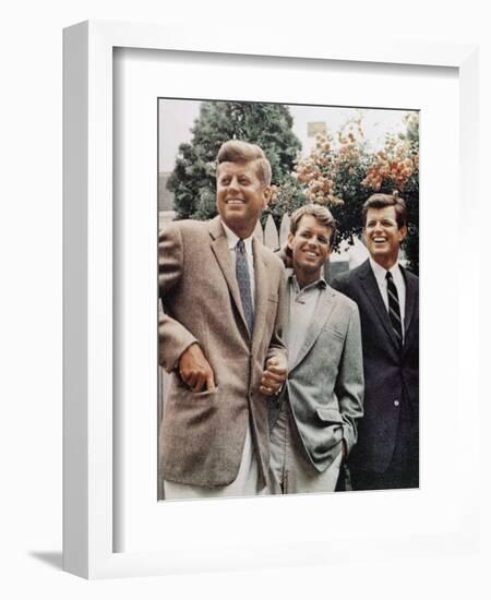 Brothers, John F. Kennedy, Robert Kennedy, and Ted Kennedy, Right, in Hyannis Port, Massachusetts-null-Framed Photographic Print