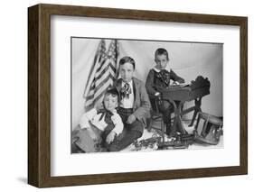 Brothers, Toys, and School Desk-null-Framed Photographic Print