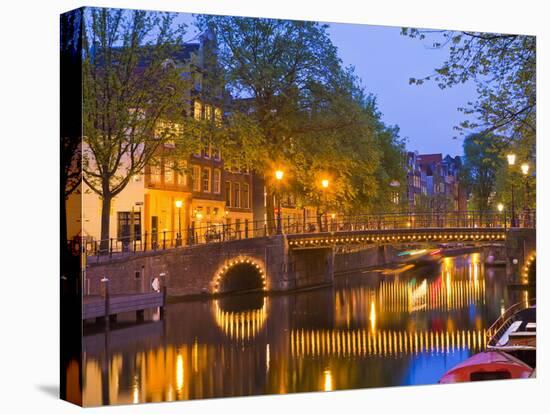 Brouwersgracht at Dusk, Amsterdam, Netherlands, Europe-Amanda Hall-Stretched Canvas