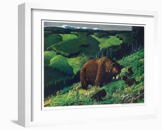 Brown Bear and Cubs-Fred Ludekens-Framed Giclee Print