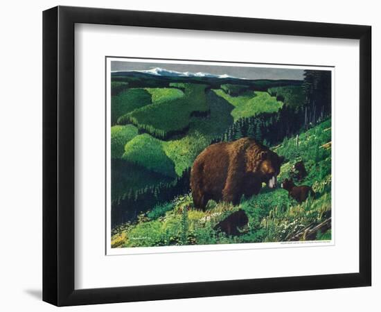 Brown Bear and Cubs-Fred Ludekens-Framed Premium Giclee Print