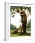 Brown Bear Climbing a Tree, Attracted by Honey-null-Framed Giclee Print