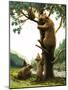 Brown Bear Climbing a Tree, Attracted by Honey-null-Mounted Giclee Print