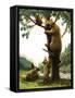 Brown Bear Climbing a Tree, Attracted by Honey-null-Framed Stretched Canvas