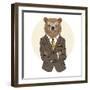 Brown Bear Dressed up in Office Suit-Olga_Angelloz-Framed Art Print