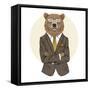 Brown Bear Dressed up in Office Suit-Olga_Angelloz-Framed Stretched Canvas