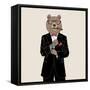 Brown Bear Dressed up in Tuxedo-Olga_Angelloz-Framed Stretched Canvas